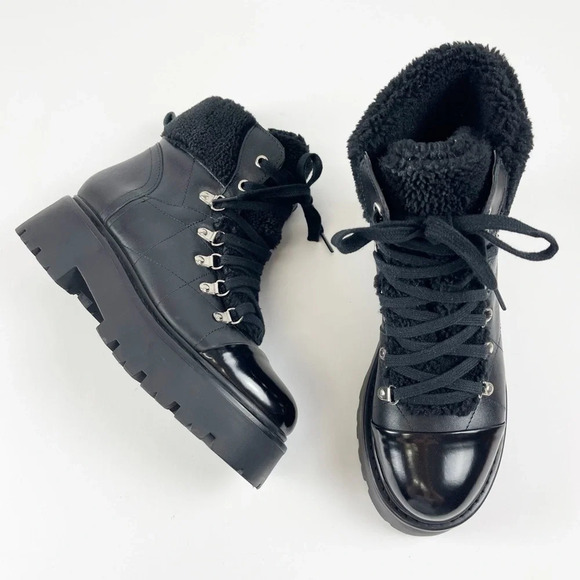 Steve Madden Shoes - NEW Steve Madden Reyen Boots Womens 8M Black Leather Faux Fur